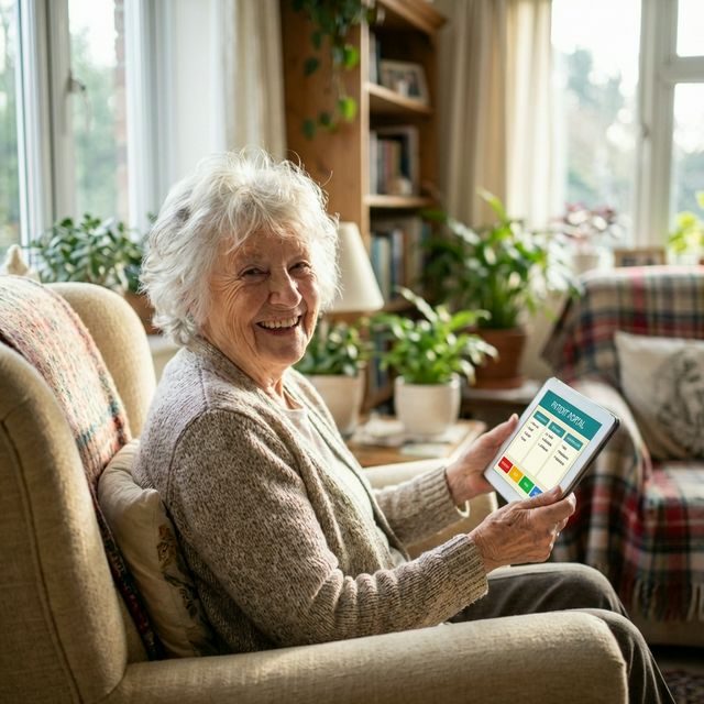 Happy senior utilizing tablet