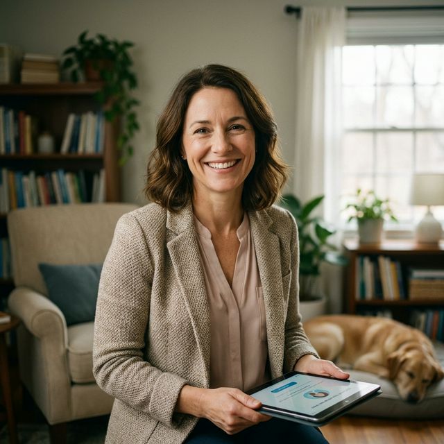 Speech Pathologist reviewing progress on tablet